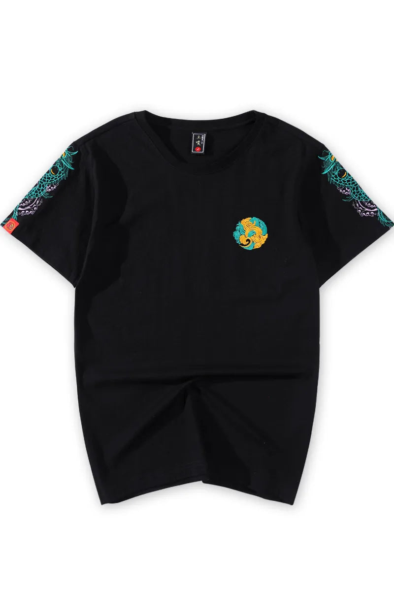 Summer T Shirt Men Dragon Embroidery T Shirt Chinese Casual Cotton Short Sleeve O Neck Top Tees Vintage Fashion Youth Male 2020