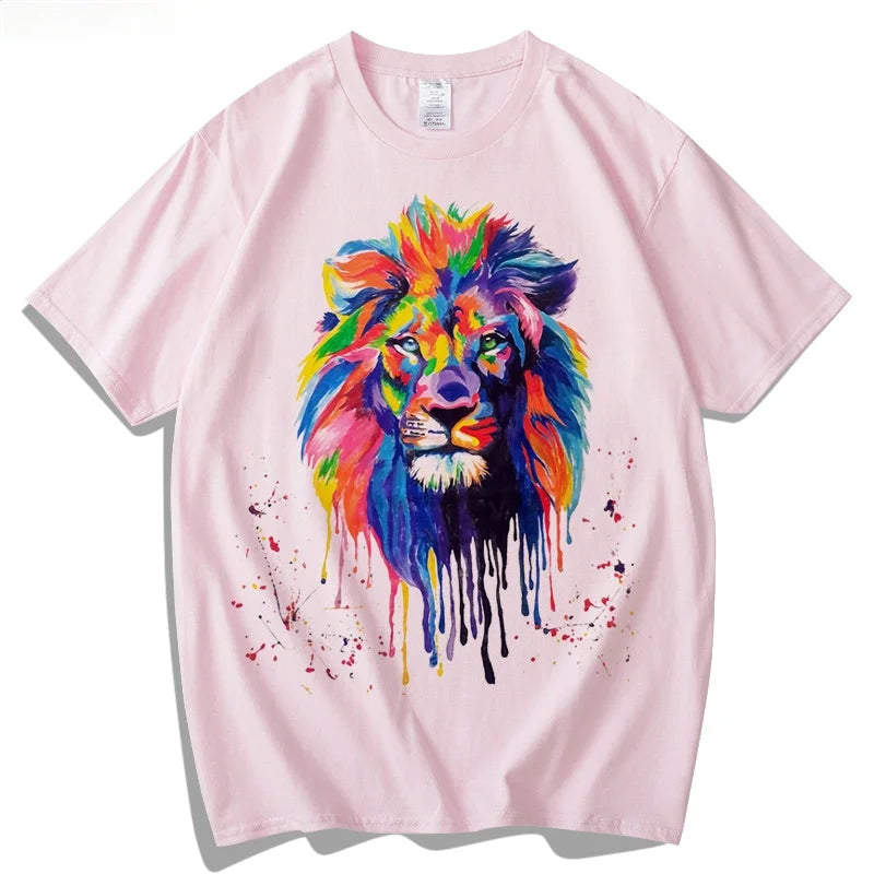 Print T Shirt Men Animal T Shirt Hip Top Men T Shirt Casual Short Sleeve Cotton Summer Top Lion Harajuku Youth Street Fashion