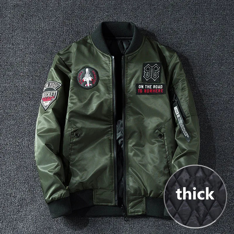 Winter Bomber Jacket Men Military Pilot Jacket Badge Fashion Double Side Wear Motorcycle Jacket Autumn Youth Men Clothing Pocket