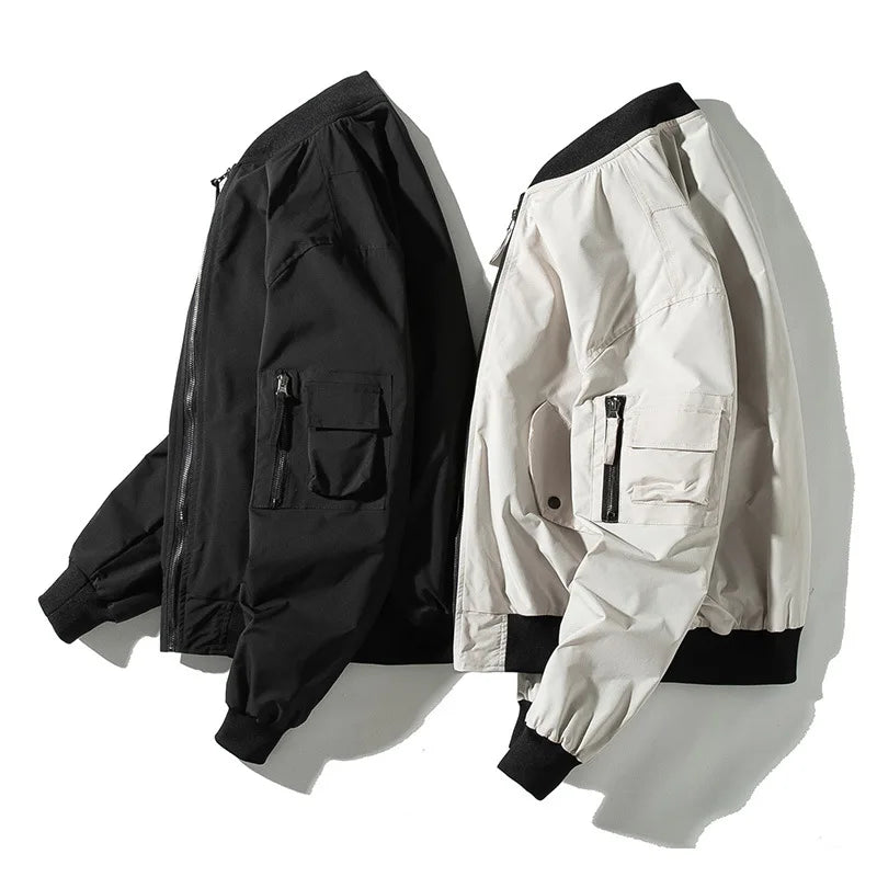 Mens Bomber Jackets Solid Man Retro Vintage Jacket Casual Baseball Jacket Japanese Harajuku Hooded Autumn Chaqueta Hombre 2019