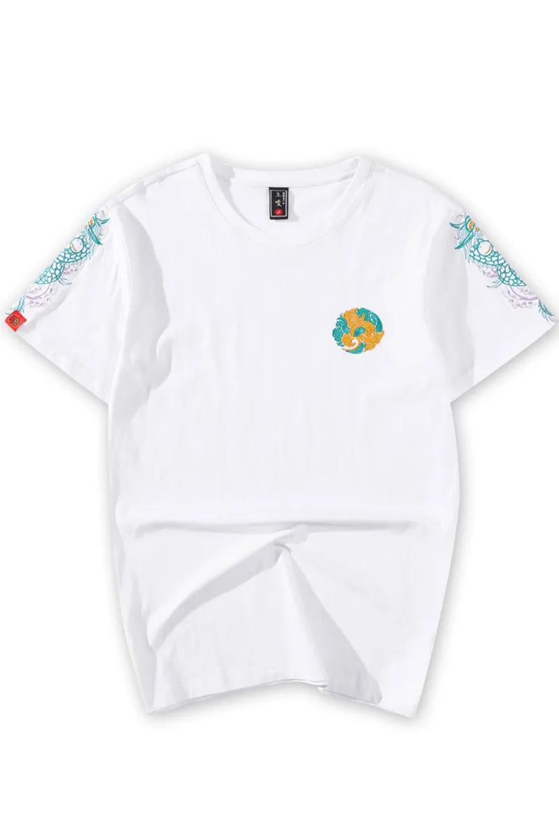 Summer T Shirt Men Dragon Embroidery T Shirt Chinese Casual Cotton Short Sleeve O Neck Top Tees Vintage Fashion Youth Male 2020