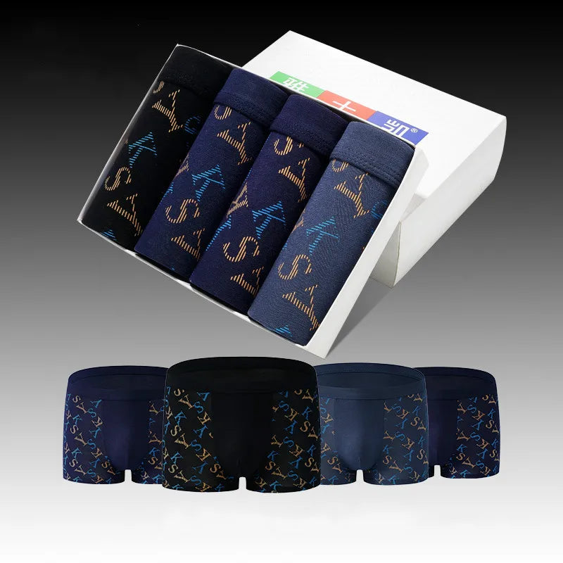 Underwear Men Boxer U Pouch Sexy Modal Breathable Ice Silk Boxer Shorts Letter Print Male Youth Summer 4pcs Big Size 5XL 6XL 7XL