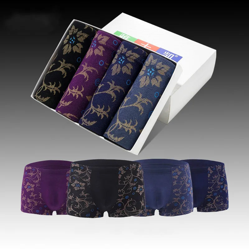 Boxer Shorts Mens Convex Modal Underwear U Pouch Striped Casual Loose Breathable Youth Male Panties Underpants Plus Size 6XL 7XL