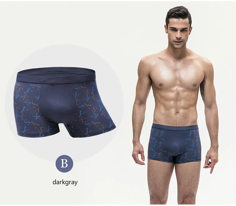 Underwear Men Boxer U Pouch Sexy Modal Breathable Ice Silk Boxer Shorts Letter Print Male Youth Summer 4pcs Big Size 5XL 6XL 7XL