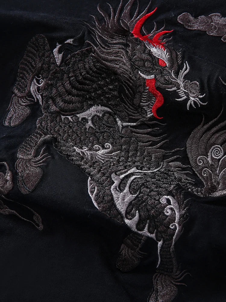 T Shirt Men Embroiderey Cotton T Shirt Men Short Sleeve Chinese Dragon Fashion Youth Couple T Shirts Streetwear Big Size 5XL