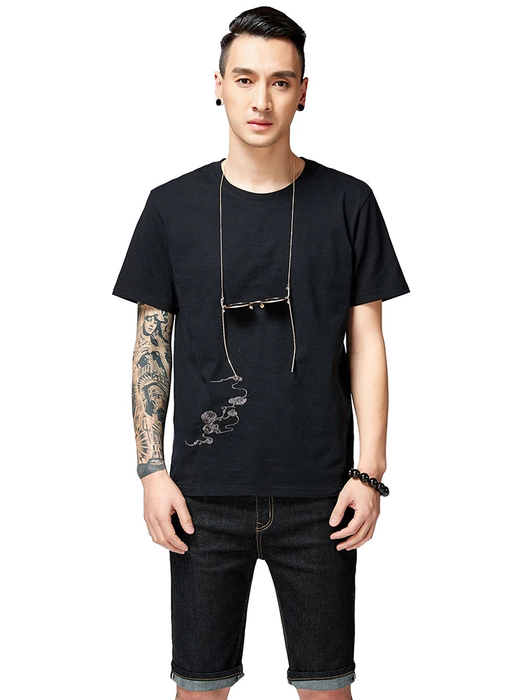 T Shirt Men Embroiderey Cotton T Shirt Men Short Sleeve Chinese Dragon Fashion Youth Couple T Shirts Streetwear Big Size 5XL