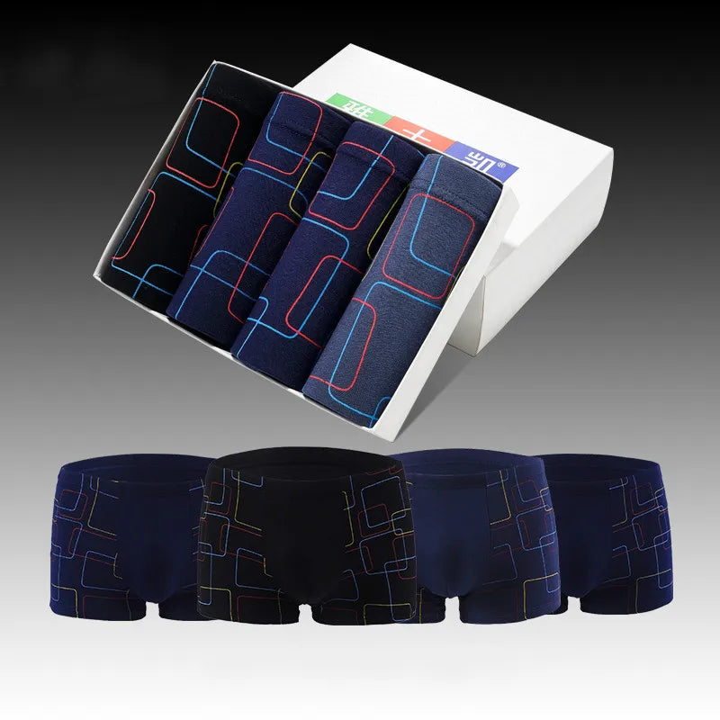 Boxer Shorts Mens Convex Modal Underwear U Pouch Striped Casual Loose Breathable Youth Male Panties Underpants Plus Size 6XL 7XL