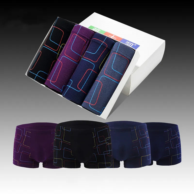 Boxer Shorts Mens Convex Modal Underwear U Pouch Striped Casual Loose Breathable Youth Male Panties Underpants Plus Size 6XL 7XL