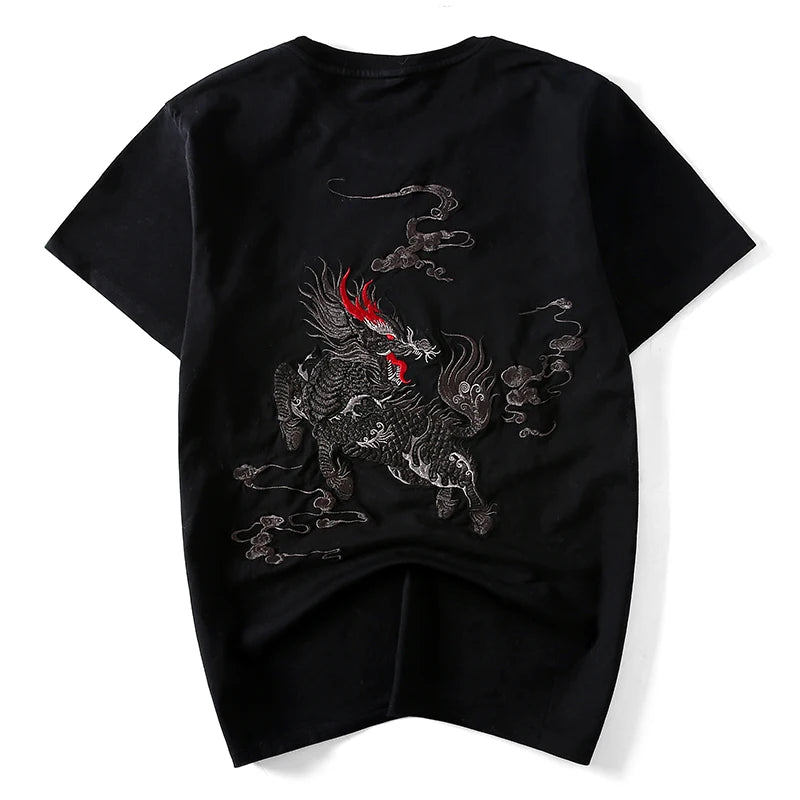 T Shirt Men Embroiderey Cotton T Shirt Men Short Sleeve Chinese Dragon Fashion Youth Couple T Shirts Streetwear Big Size 5XL