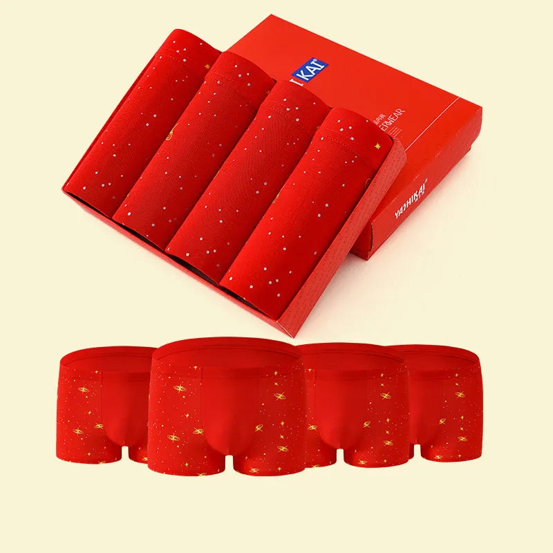 Men Cotton Shorts Boxer Male Underwear Sexy Boxers Youth Ice Silk Breathable Knickers Starry Sky Printing 4pcs Plus Size 6XL 7XL