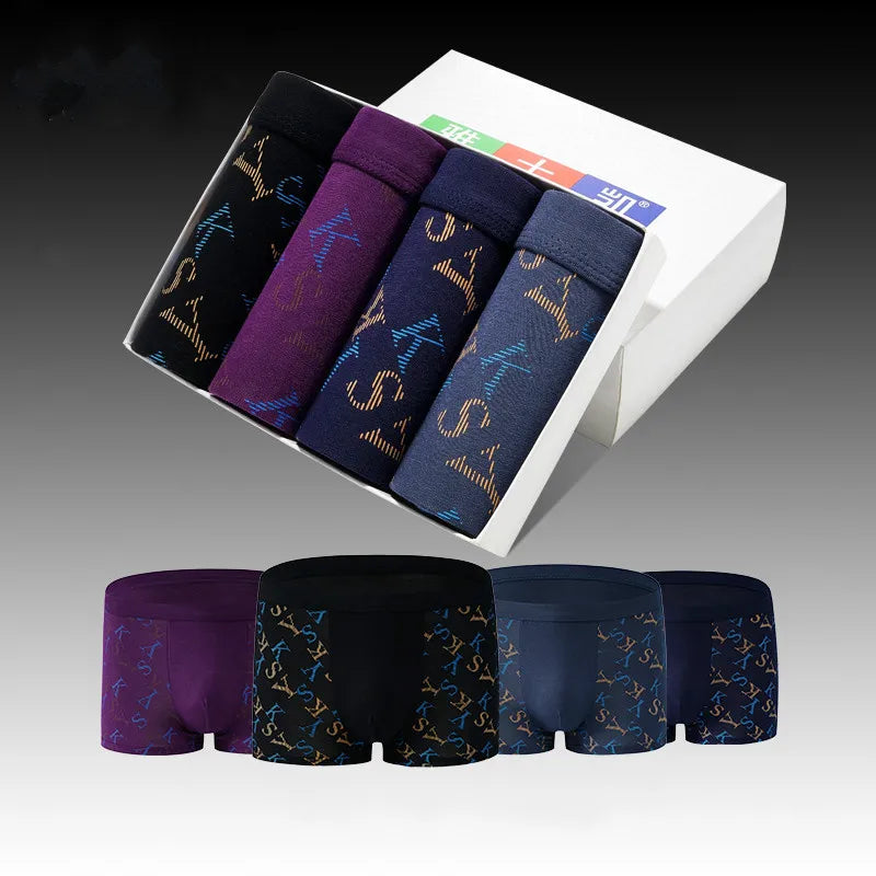 Underwear Men Boxer U Pouch Sexy Modal Breathable Ice Silk Boxer Shorts Letter Print Male Youth Summer 4pcs Big Size 5XL 6XL 7XL