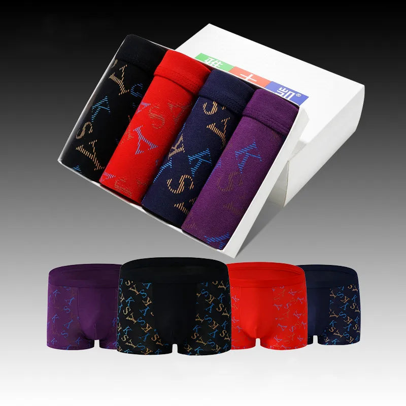 Underwear Men Boxer U Pouch Sexy Modal Breathable Ice Silk Boxer Shorts Letter Print Male Youth Summer 4pcs Big Size 5XL 6XL 7XL