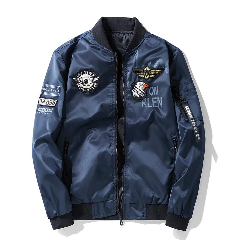Winter Bomber Jacket Men Military Pilot Jacket Badge Fashion Double Side Wear Motorcycle Jacket Autumn Youth Men Clothing Pocket