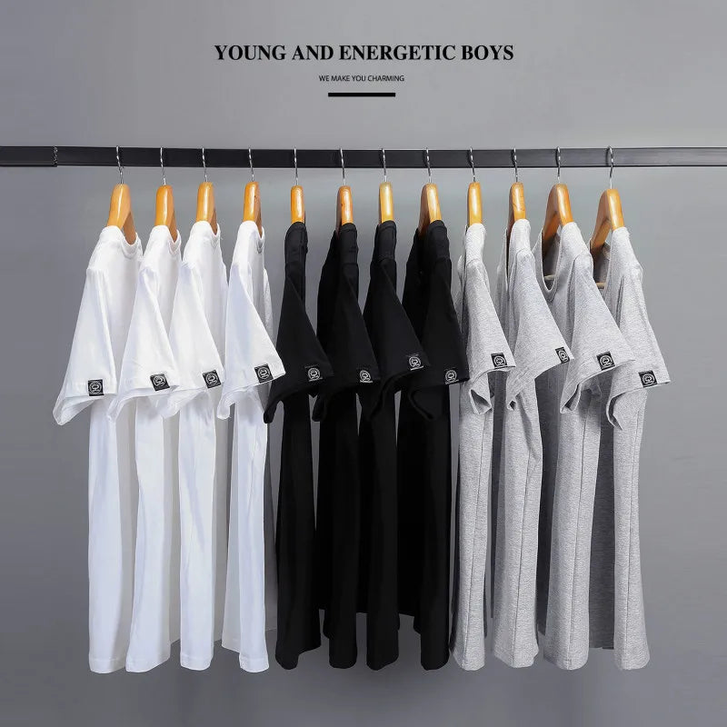 Solid T Shirt Men Summer Casual Cotton T Shirts Men Oversized T Shirt Short Sleeve Loose Youth Classic Tee Tops Big Size 5XL 6XL