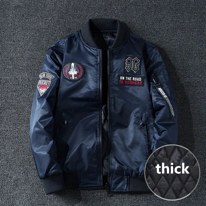 Winter Bomber Jacket Men Military Pilot Jacket Badge Fashion Double Side Wear Motorcycle Jacket Autumn Youth Men Clothing Pocket