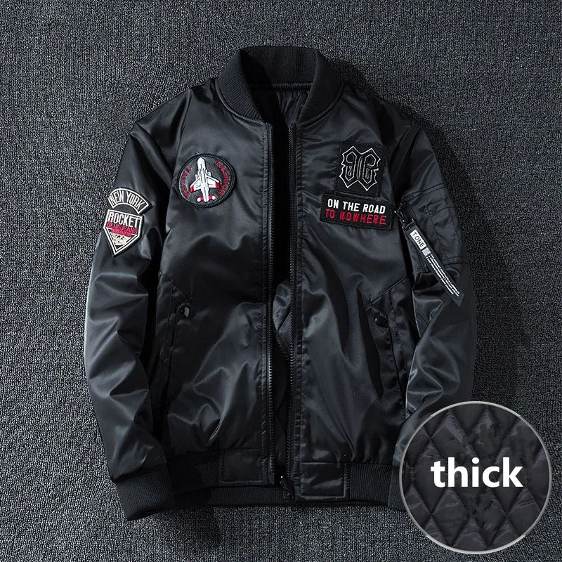 Winter Bomber Jacket Men Military Pilot Jacket Badge Fashion Double Side Wear Motorcycle Jacket Autumn Youth Men Clothing Pocket