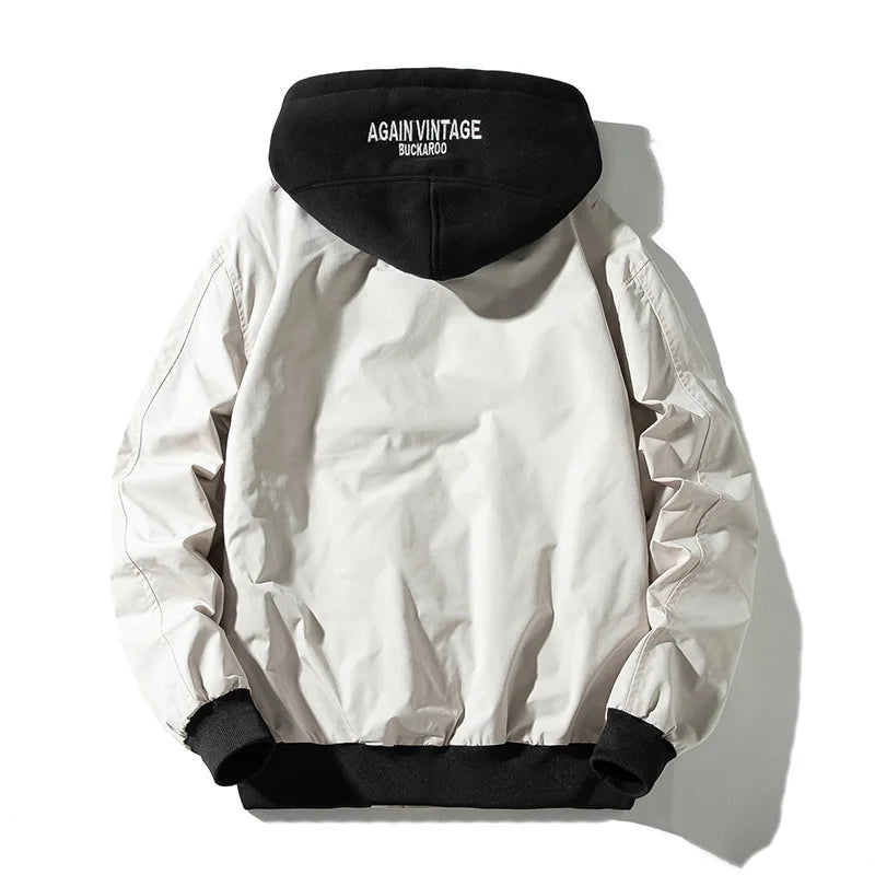 Mens Bomber Jackets Solid Man Retro Vintage Jacket Casual Baseball Jacket Japanese Harajuku Hooded Autumn Chaqueta Hombre 2019