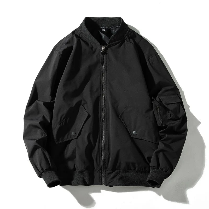 Mens Bomber Jackets Solid Man Retro Vintage Jacket Casual Baseball Jacket Japanese Harajuku Hooded Autumn Chaqueta Hombre 2019