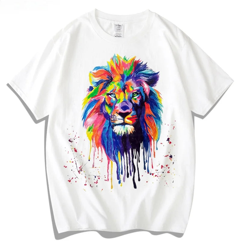 Print T Shirt Men Animal T Shirt Hip Top Men T Shirt Casual Short Sleeve Cotton Summer Top Lion Harajuku Youth Street Fashion