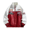 Leather Jacket Man Embroidery Letter Biker Jacket Men Fashion Racing Coat Baggy Loose Spring Autumn Windbreaker Outwear Red 2025