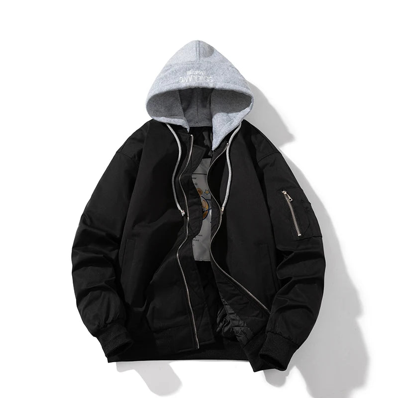 Autumn Winter Pilot Jacket Men Women Solid Bomber Jacket Vintage Fashion Casual Windbreaker Coat Hooded Couple Parkas Blue Khaki