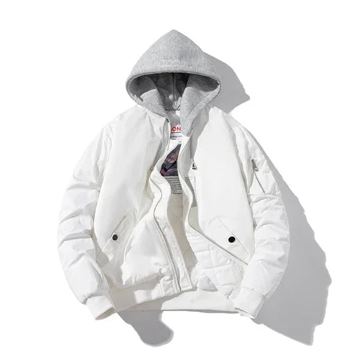 Men Bomber Jacket Solid Autumn Winter Pilot Jacket Women Vintage Fashion Hooded Baseball Coat Casual Windbreak Parkas Red Pink