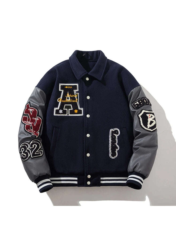 Winter Fashion Varsity Jacket Man Leather Sleeves Letter Embroidery Hip Hop Woolen Coat Women Vintage Thick Warm American Button
