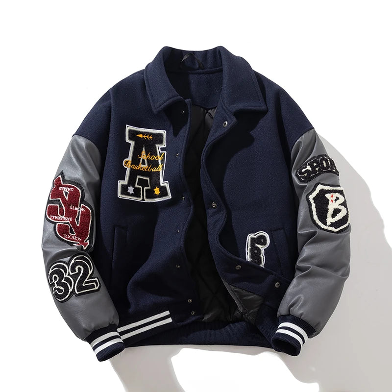 Winter Fashion Varsity Jacket Man Leather Sleeves Letter Embroidery Hip Hop Woolen Coat Women Vintage Thick Warm American Button