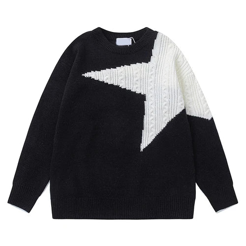 Men Women Hip Hop Japanese Sweater Fashion Knitted Geometric Cool Sweaters Men Knitwear Star Jacquard Couple Pullover Unisex