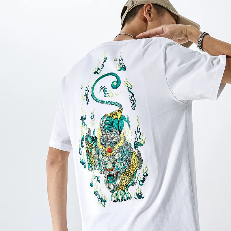 Summer Vintage T Shirt Men Streetwear Embroidery T Shirt Chinese Graphic Tees Short Sleeve Casual High Quality Loose Cool Youth