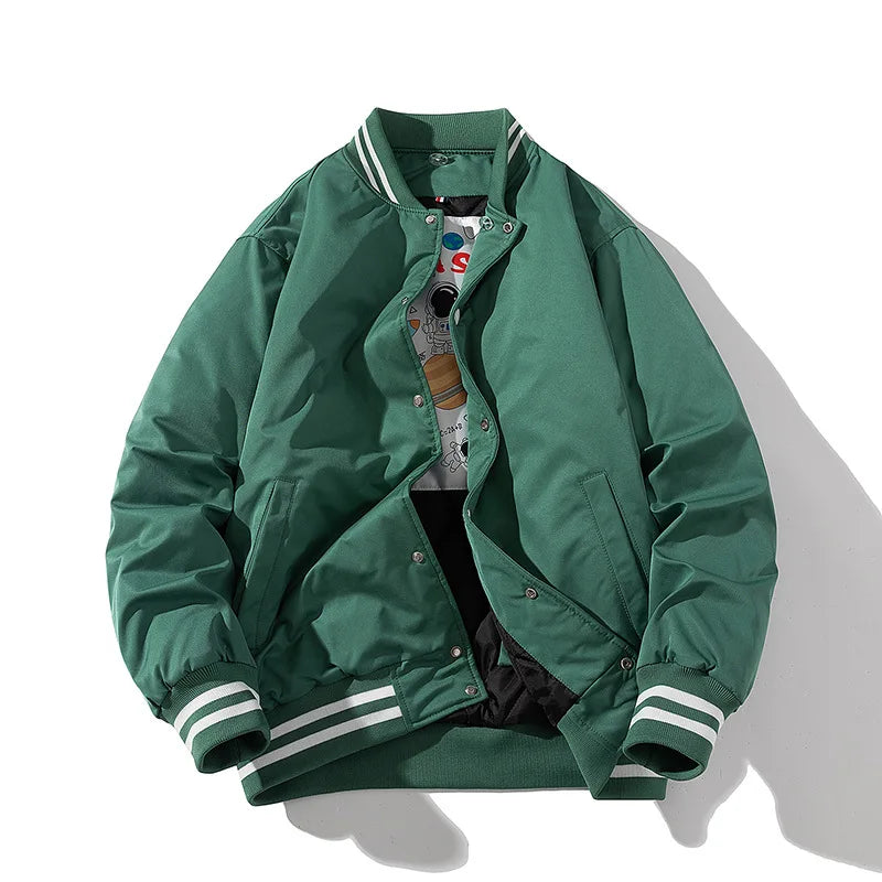 Men Women Varsity Jacket Autumn Winter Solid Color Baseball Jacket Fashion Casual Hooded College Parkas Windbreak Button Blue