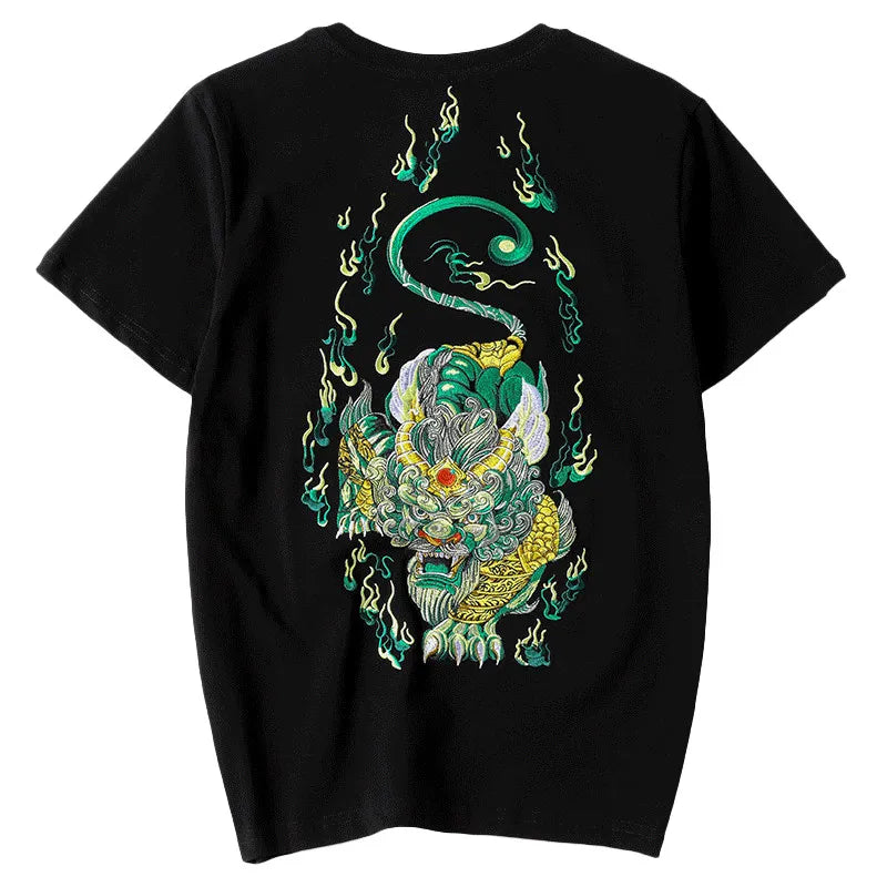 Summer Vintage T Shirt Men Streetwear Embroidery T Shirt Chinese Graphic Tees Short Sleeve Casual High Quality Loose Cool Youth