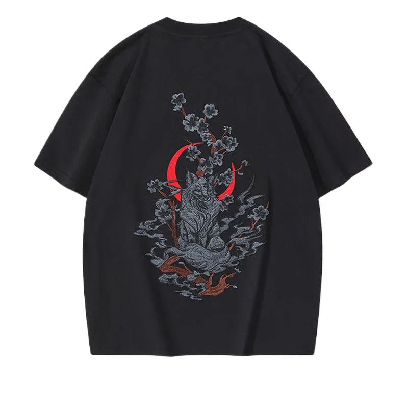 Summer Vintage T Shirt Men Fashion Embroidery T Shirt Women Harajuku Graphic T Shirts Fox Chinese Short Sleeve Loose Cool Unisex