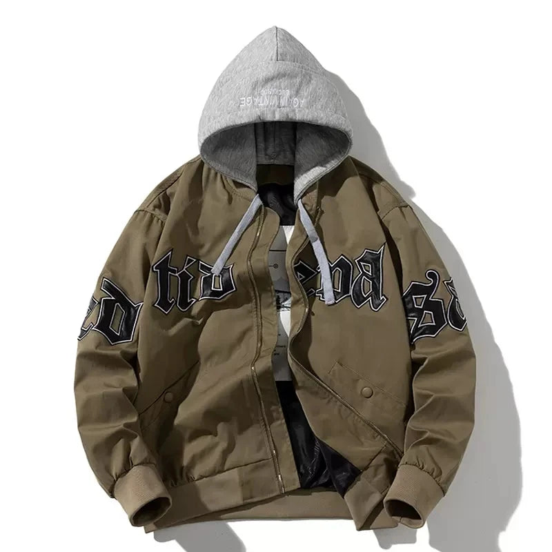 Men Women Letter Baseball Jacket Winter Vintage Bomber Jacket Fashion Hip Hop American Coat Hooded Parkas Couple High Street