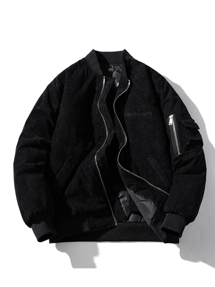 Fashion Bomber Jacket Man Vintage Letter Embroidery Pilot Jacket Women Solid Cotton Corduroy Autumn Winter Coat Hooded Designer