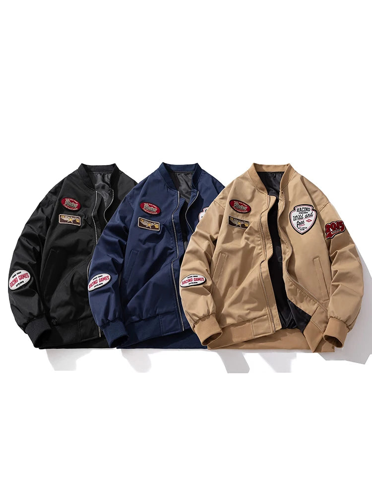 Men Vintage Embroidery Jacket Women Basketball Letter Bomber Jacket Pilot Spring Autumn American Couple Coat Men Clothing Unisex