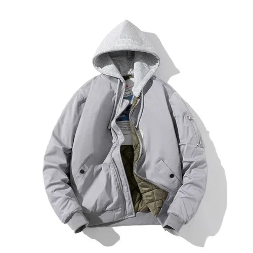 Men Bomber Jacket Solid Autumn Winter Pilot Jacket Women Vintage Fashion Hooded Baseball Coat Casual Windbreak Parkas Red Pink