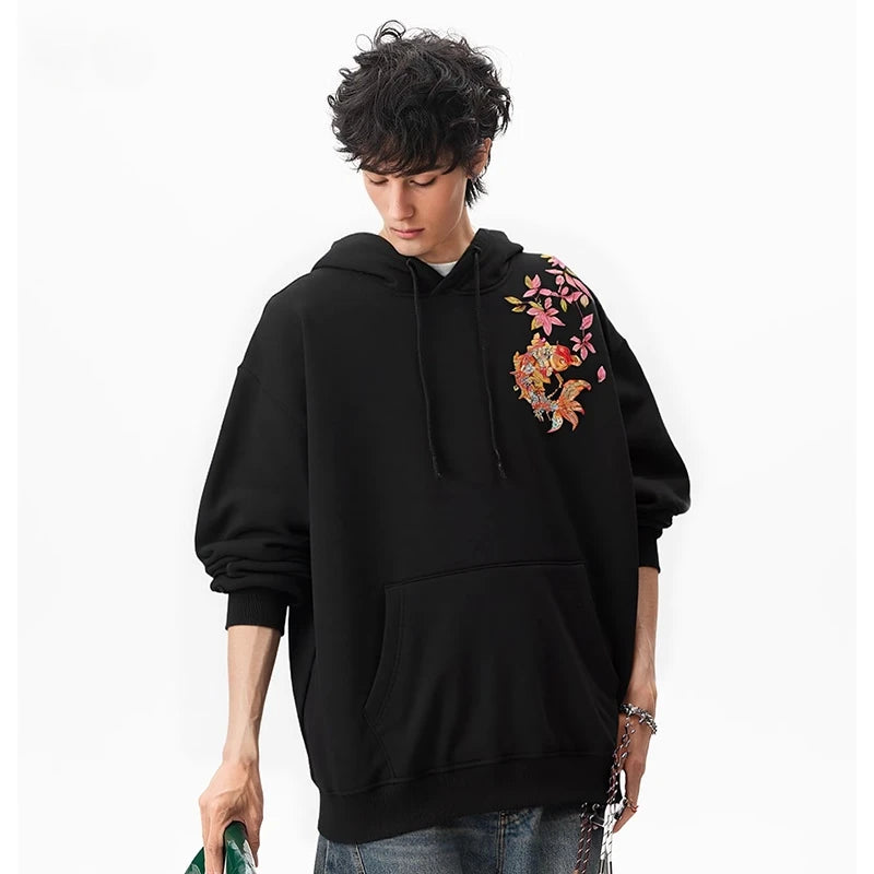 Fashion Embroidery Hoodies Man Brocaded Carp Sweatshirt Women Harajuku Hoodies Oversize Chinese Vintage Hoody Couple Pullover