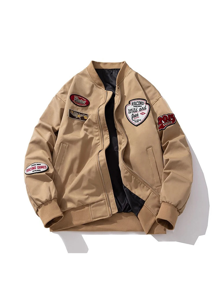 Men Vintage Embroidery Jacket Women Basketball Letter Bomber Jacket Pilot Spring Autumn American Couple Coat Men Clothing Unisex