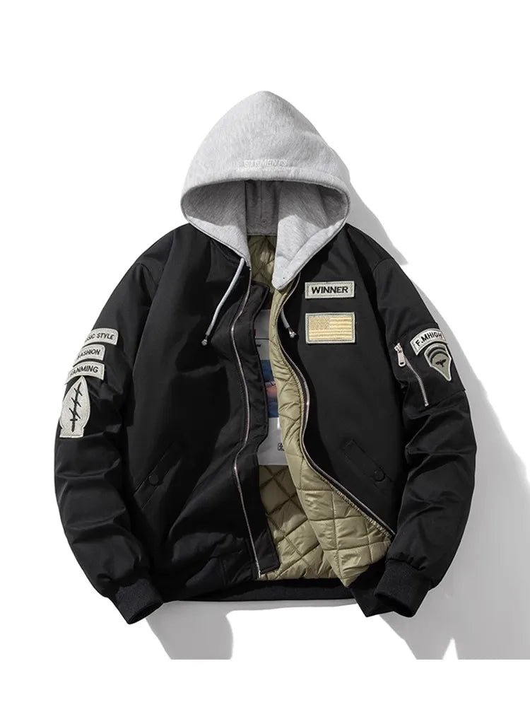 Winter Pilot Jackets Military Bomber Jacket Men Badge Thick Warm Air Force Flight Coat Women Vintage Parkas Hooded Streetwear