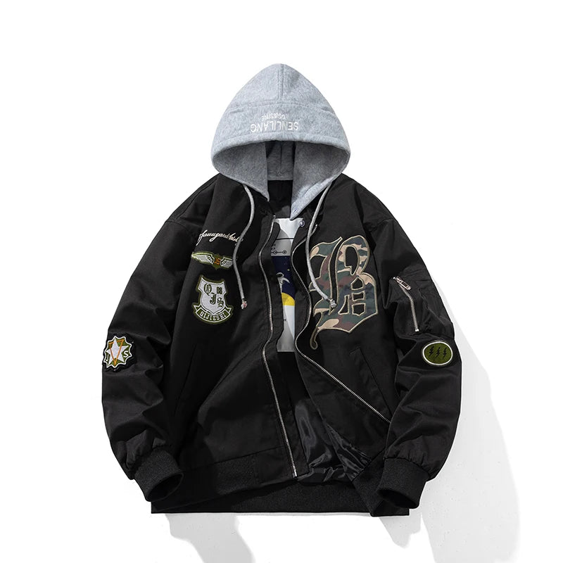 Autumn Winter Pilot Jacket Men Women Badge Star Vintage Bomber Jacket Embroidery Men Fashion Hip Hop Windbreaker Coat Streetwear