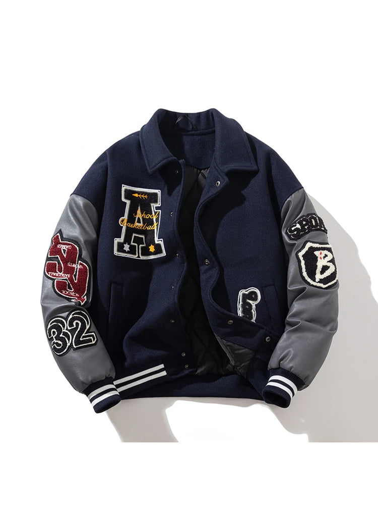 Winter Fashion Varsity Jacket Man Leather Sleeves Letter Embroidery Hip Hop Woolen Coat Women Vintage Thick Warm American Button