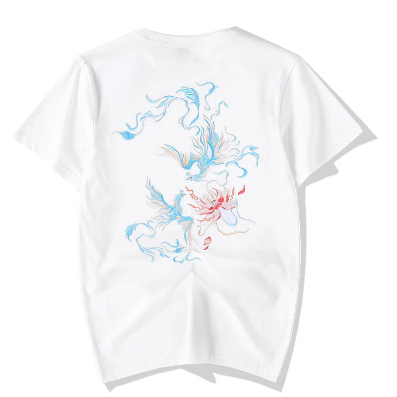 Summer Chinese T Shirt Men Phoenix Embroidery T Shirt Men Vintage Fashion Harajuku Tees Shirt Short Sleeve Loose Streetwear Male
