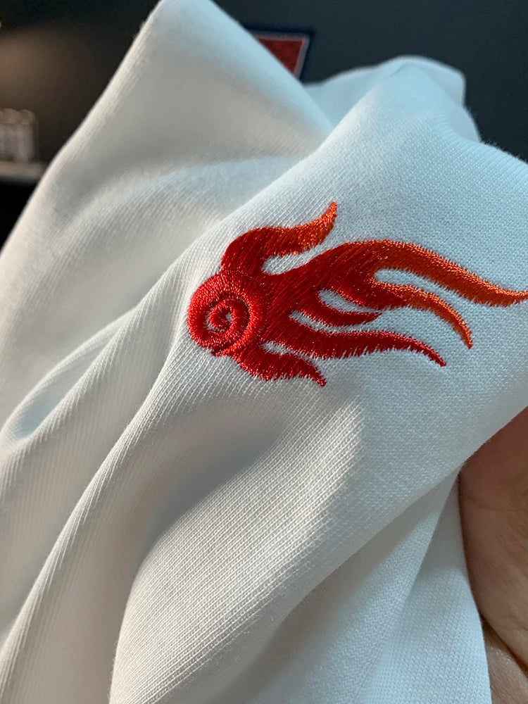 Summer T Shirt Man Harajuku Phoenix Embroidery T Shirt Woman Vintage Hip Hop Tees Fashion Short Sleeve Chinese Cool Streetwear