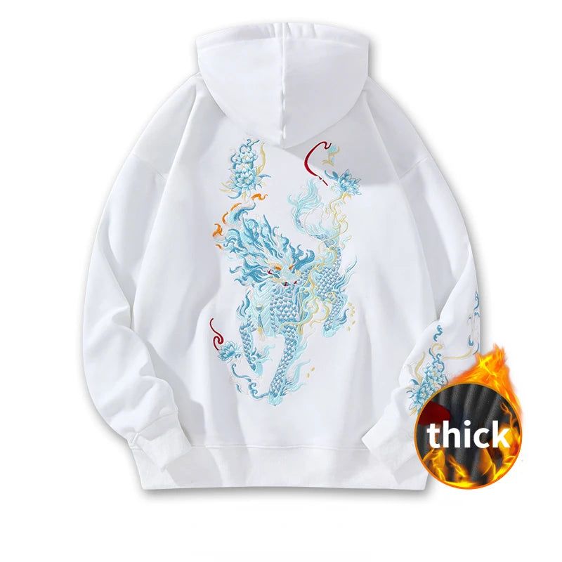 Vintage Hoodies Men Dragon Embroidery Hoodies Women Hip Hop Hooded Sweatshirt Chinese Streetwear Hoody Cotton Fleece Pullover