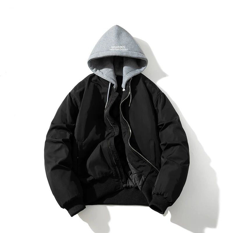 Men Women Solid Winter Jacket Vintage Hooded Basketball Jacket Streetwear Thick Polit American Couple Parkas Coat Unisex Hipster