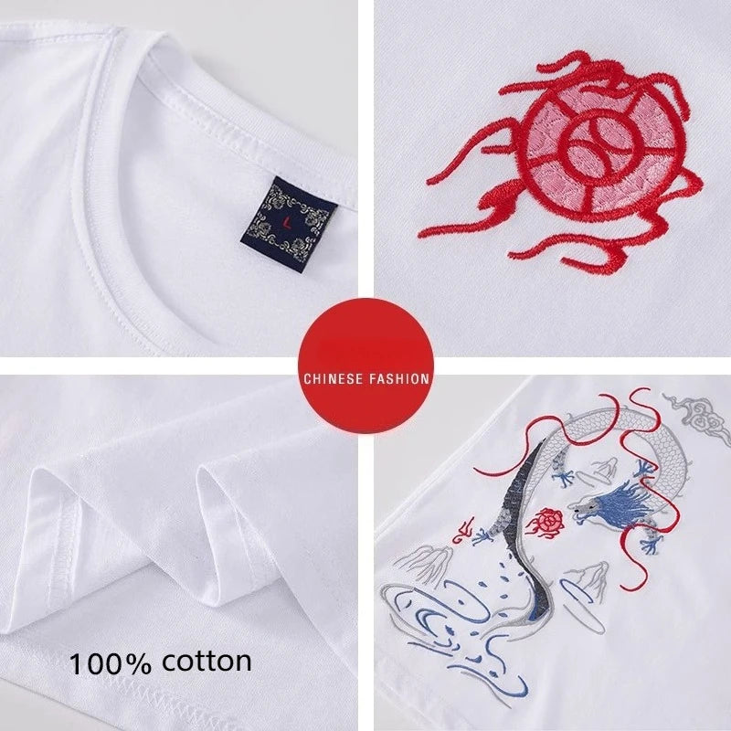 Summer Embroidery T Shirt Man Vintage T Shirt Men Hip Hop Graphic Tees Short Sleeve Cotton Casual Cool Streetwear Youth Male