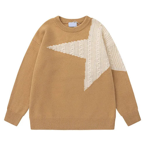 Men Women Hip Hop Japanese Sweater Fashion Knitted Geometric Cool Sweaters Men Knitwear Star Jacquard Couple Pullover Unisex