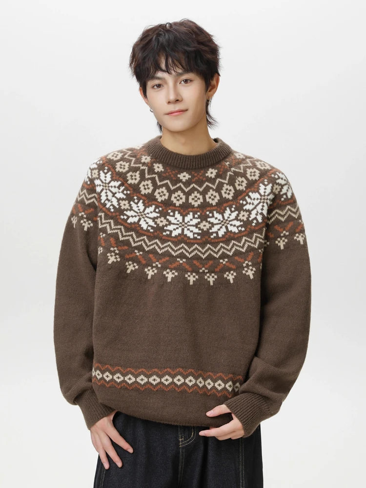 Knitted Sweater Man Vintage Jacquard Fashion Sweater Men Women Casual Knitwear Loose American Knit Sweater Couple Streetwear