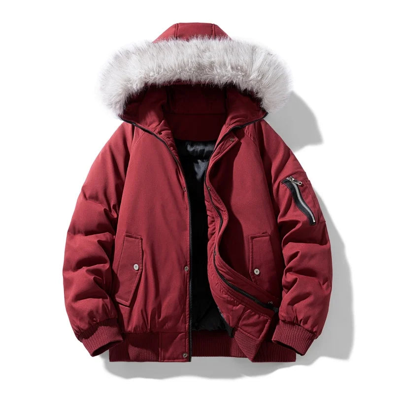 Winter Bomber Jacket Man Fashion Fur Collar Solid Pilot Jacket Women Thick Warm Outwear Parkas Coat Hooded Original Korean 2025